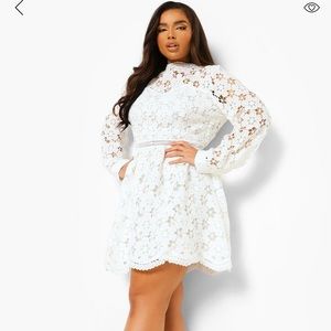 NWT Boohoo Plus White Lace Skater Dress
